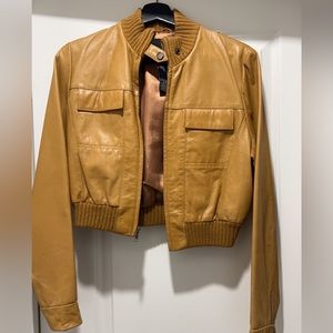 Guess cropped leather bomber jacket – mustard yellow – size S